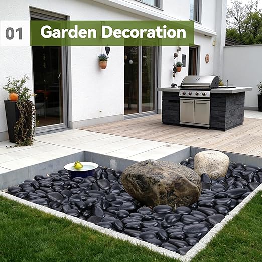 40 lbs Black Stones for Plants Indoor, 3-4 Inch Decorative River Rocks for Plants, Flower Pots, Vase, Polished Garden Stones for Outdoor Landscaping, Walkways, Yard