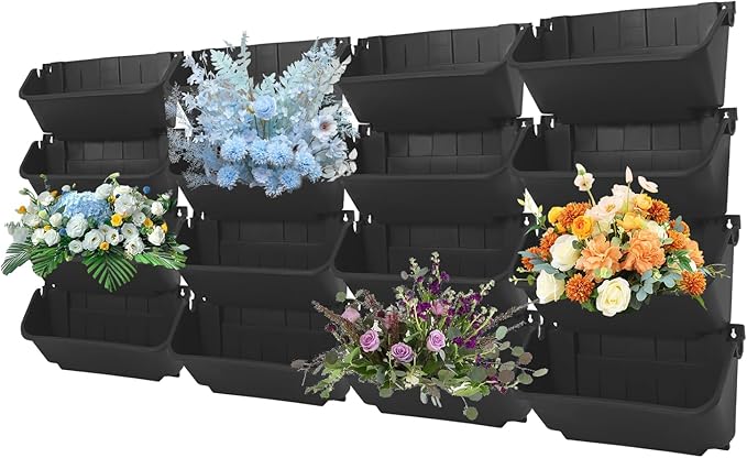 16 Pack Vertical Garden Planter,13 inch Wall Mounted Planter for Patio Indoor Outdoor Decor, Garden Self Watering Pot Balcony Plant Vegetable Fruit Herb Hanging Pocket Holder Flowerpot (Black)