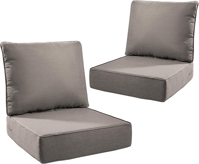 6" Thick Outdoor Cushions 24x24x6, 2-Set Deep Seat Patio Cushions with Removable Cover, Waterproof & Fade Resistant Replacement for Wicker Chair, Loveseat, Sofa - Grey