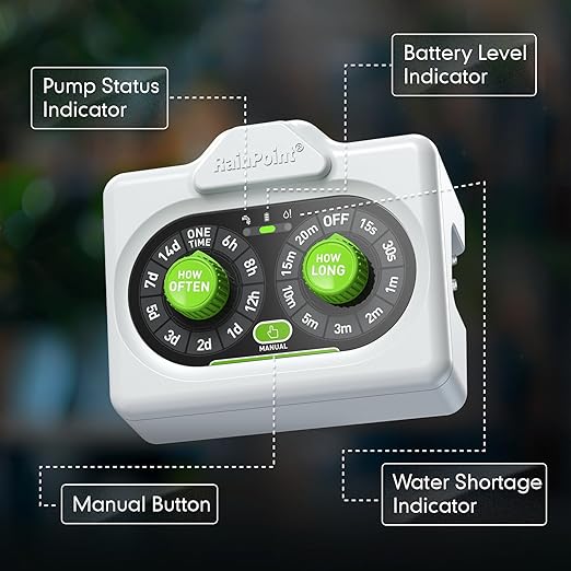 RAINPOINT Easy-Setup Automatic Plant Waterer Indoor for Pot Plant Adjustable Water Output,Battery Powered Outdoor IP54 Waterproof Beginner-Friendly Drip Irrigation System Device Kit Water 10-15 Plants