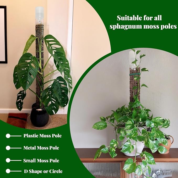 Adjustable Moss Pole Watering Dripper Pro - Self Watering Planter Insert with Flow Control, Plant Watering Globes & Devices, Slow-Release Self Watering Spikes for Monstera/Epipremnum (4, White)