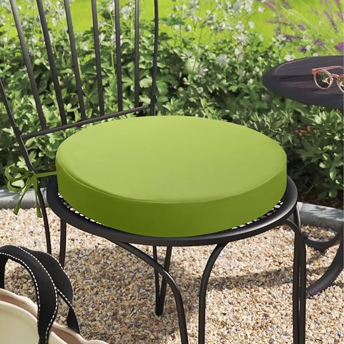 idee-home Outdoor Bistro Chair Cushions, 15”x15”x 3” Thick Outdoor Round Seat Cushions Set of 2 with Ties, Waterproof Round Patio Furniture for Garden
