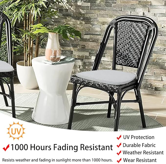 Magpie Fabrics 17"x16"x2" U-Shape Chair Cushions with Ties 4 Count, Outdoor Indoor Waterproof All Weather Seat Pads Decoration for Patio Garden Dining Office - Light Gray