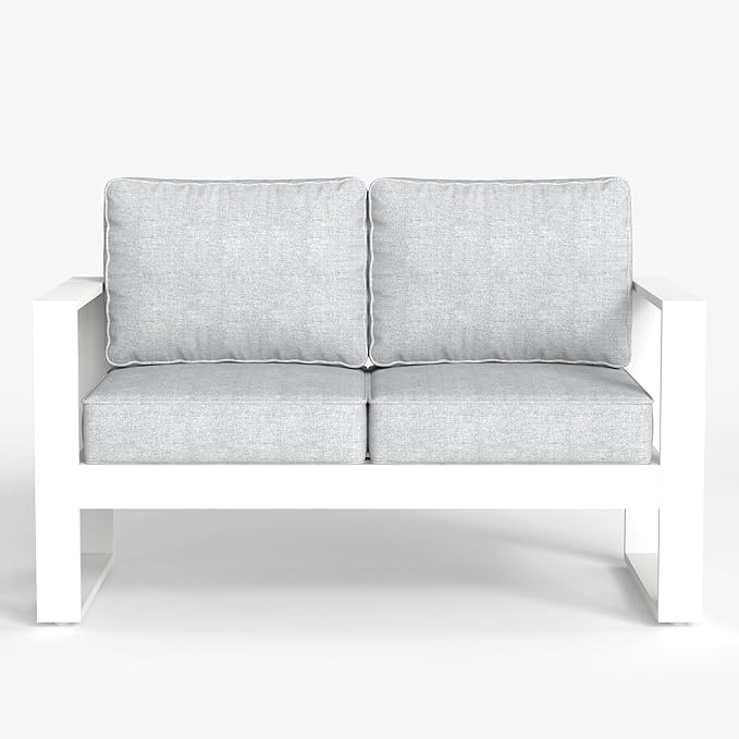 LayinSun Outdoor Patio Aluminum Loveseat, Metal Modern 2-Seat Sofa with Washable Thick Cushions