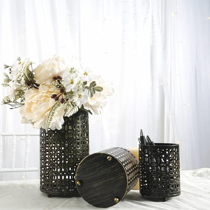 Metal Candle Holders Set of 3, Decorative Tealight Candle Holder Sets, Candlestick for Pillar Vintage Style Perfect for Tabletop Centerpieces Home Decor Wedding Parties Events
