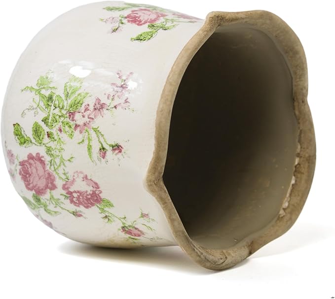 Rustic Ceramic Planter, 6 Inch Tuscan Vintage Flower Pot with Drainage, Farmhouse Garden Pot for Indoor Plants, Kitchen & Garden Tuscan Decor, Plant Lover Gift (Pink)