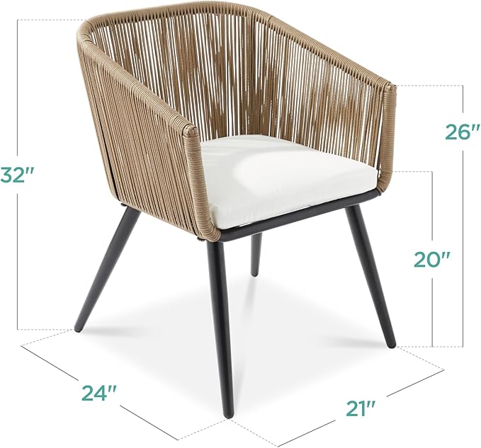 Best Choice Products Set of 2 Patio Dining Chairs, Outdoor Seating for Backyard, Poolside, Balcony w/Woven Wicker Design, 250lb Weight Capacity - Natural/Ivory