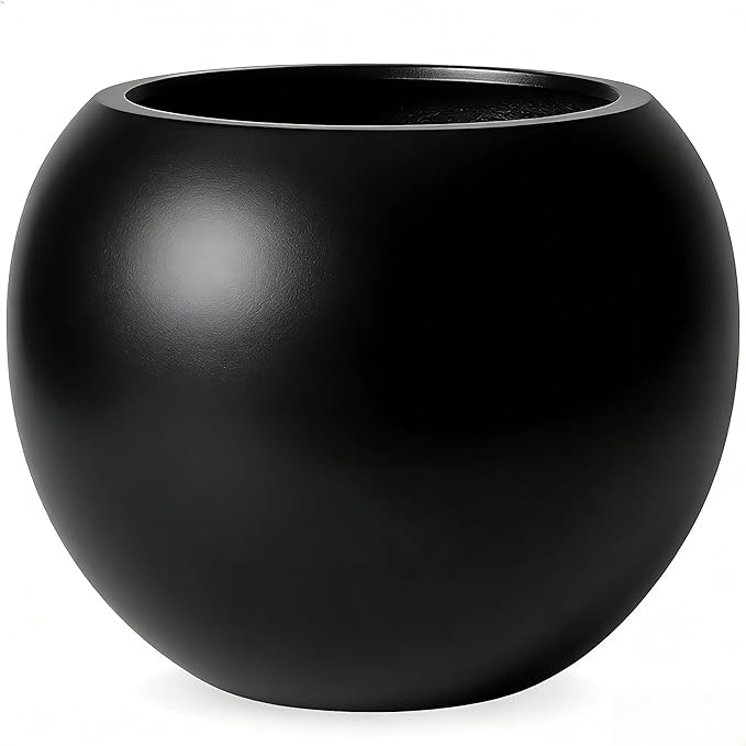 13.5 H x 17" Dia (12" Pot Opening) Round Fiberstone Planter with Drainage Hole, Durable Garden Flower Pots, Black, Resistant for Indoor and Outdoor, Planters for Large Plants pot for Home Decor Patio