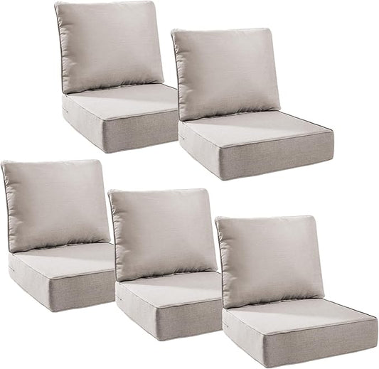 6" Thick Outdoor Cushions 24x24x6, 5-Set Deep Seat Patio Cushions with Removable Cover, Waterproof & Fade Resistant Replacement for Wicker Chair, Loveseat, Sofa - Beige