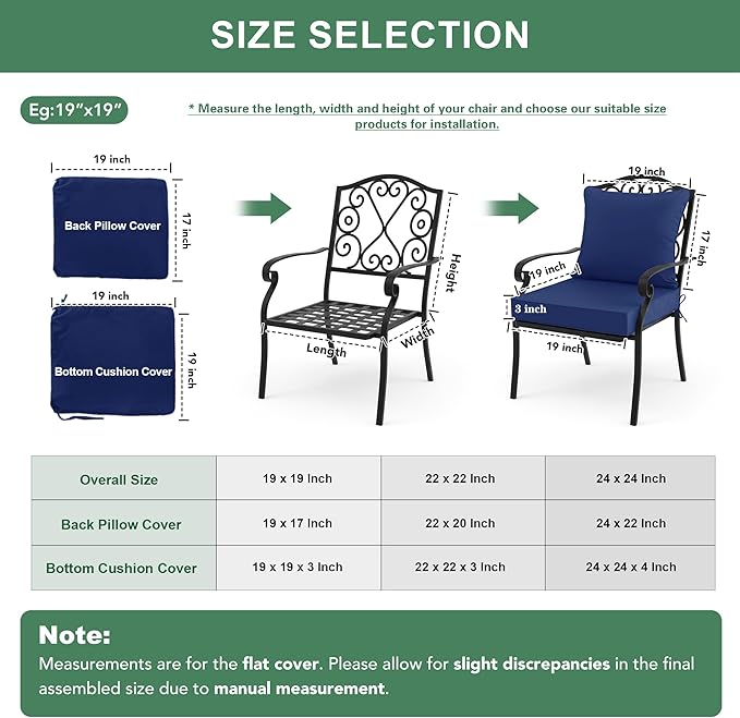 Outdoor Cushions for Patio Furniture 24 x 24 Inch, Double-Sided Waterproof Backrest and Deep Seat Cushion Set with Removable Cover, Navy, Set of 2