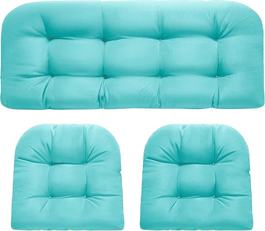 Wicker Chair Cushions, Waterproof Outdoor Loveseat Cushions for Patio Furniture, Tufted Wicker Furniture Cushions, 1 Loveseat and 2 U-Shaped Cushions, Teal