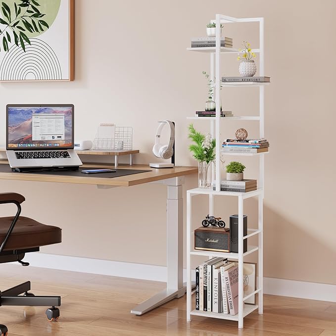 Plant Stand Indoor with Grow Light, 7-Tiered Tall Plant Stand Indoor, Metal Plant Shelf with Bookshelf Bookcase and Adjustable Light, Ideal for Living Room, Reading room, Garden, Patio (white)
