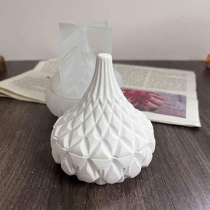 Storage Box With Lids, Silicone Candle Jar Molds Set, Creative Vessels Pot Molds, Concrete Round Stripe With Cover Bottle Making Moulds for Storage Holder (I)