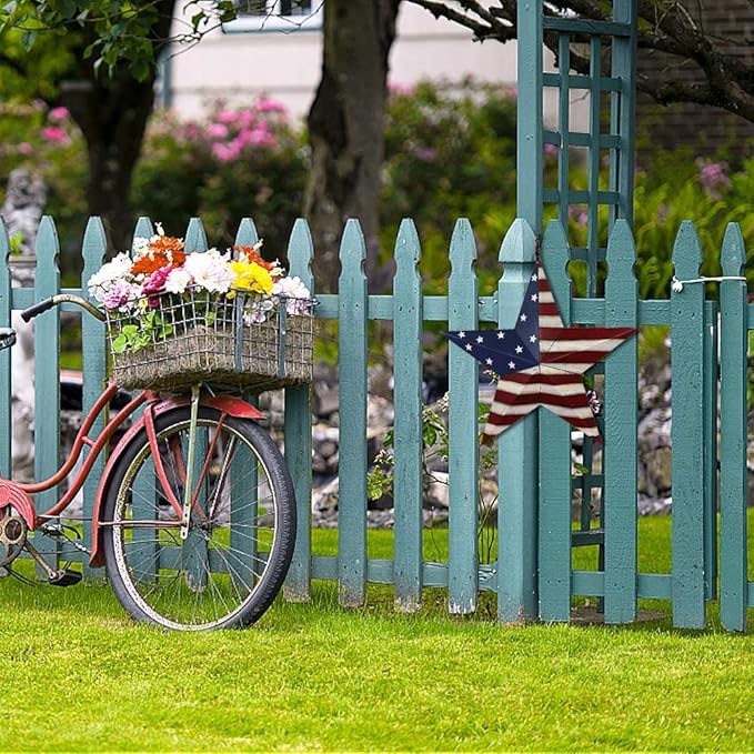Veclotch 4th of July Metal Barn Star Yard Sign Outdoor Lawn Decor, Patriotic US Flag Star Barn Hanging Ornament Garden Signs