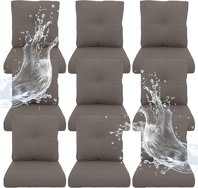 Outdoor Chair Cushions 9 Sets - 22 * 24" Patio Furniture Cushions with Removable Cover, 28D High Density Sponge Filling Outdoor Patio Cushions for Chairs, Rocker, Sofa and Loveseat - Grey