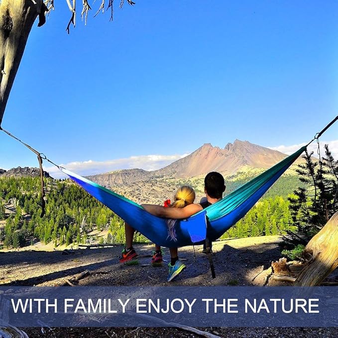 ERUW Hammock Camping, Portable Single/Double Hammocks for Outdoor Hiking Travel Backpacking - 210D Nylon Hammock Swing for Backyard & Garden (Blue/Sky Blue)