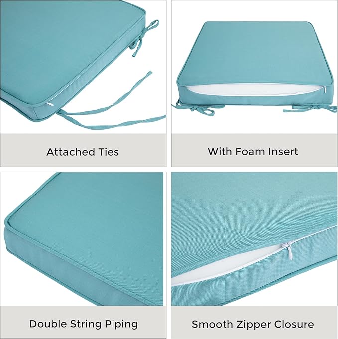 Outdoor Chair Cushions 18x18 Inch,Set of 2,Water Resistant Chair Pads with Ties,Square Seat Cushion 18"x18"x2.5",Patio Chair Cushion for Garden,Backyard Furniture(Teal)