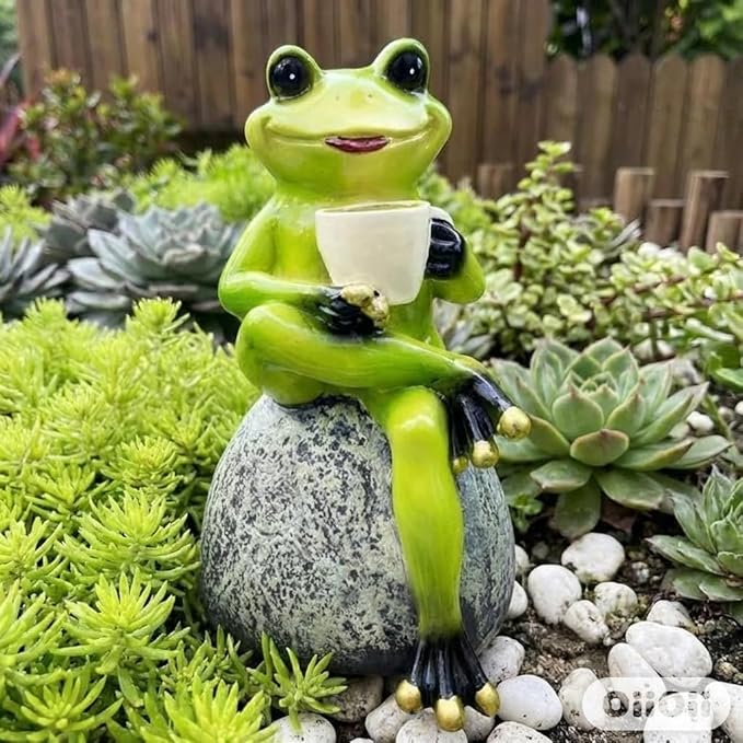 Adorable Animal Garden Statue with Umbrella - Charming Outdoor Decor for Yard, Patio, or Garden (Yellow Cup)