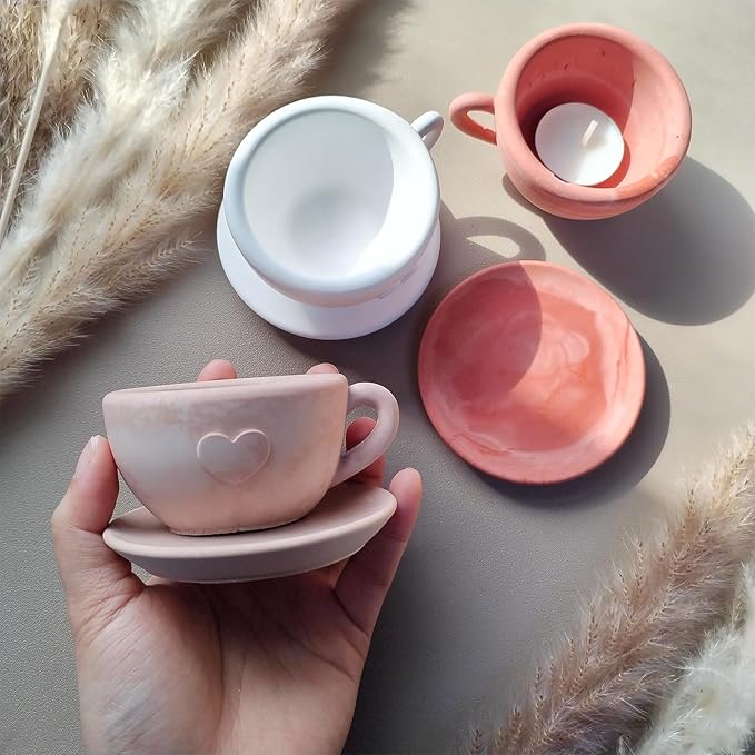 Wehous Tea Cup and Saucer Shape Silicone Mold Set, Creative Resin Container Storage Jar Coaster Tray, Jewelry Trinket Holder Epoxy Resin Concrete Mold for Table Home Decoration