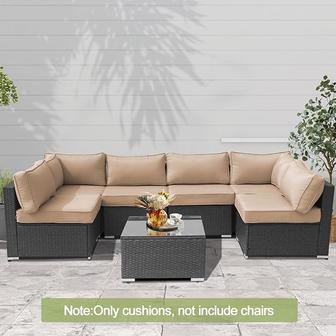 14Piece Outdoor Sofa Cushion Replacement, Patio Furniture Waterproof Cushion with Zippers, fit 6-Seat Outdoor Wicker Rattan Sectional Couch (Beige, 24.8"x24.8"x3.15")