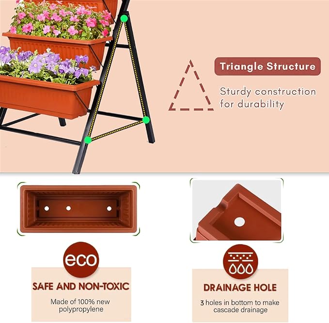 SEJOV 4FT Vertical Raised Garden Bed, 5 Tiers Planter Box with Drainage System for Herb Vegetables Flowers, Elevated Garden Bed Perfect for Patio Balcony Greenhouse Outdoor and Indoor Garden Planters