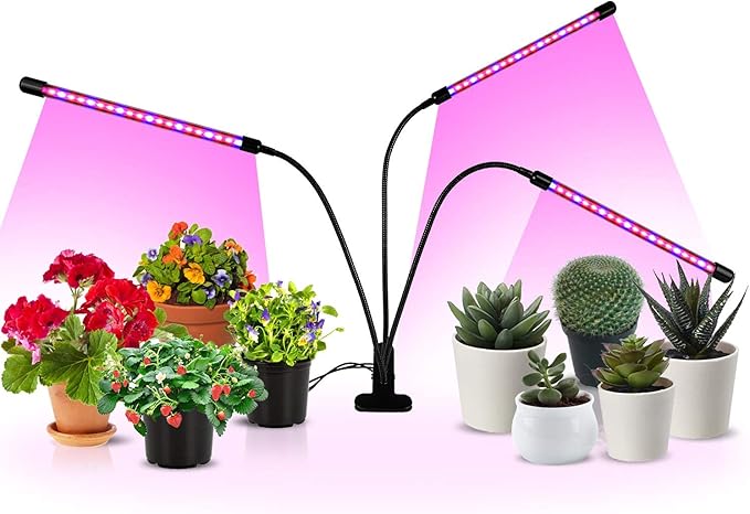 iPower 60 LED Grow Light with Full Spectrum for Indoor Plants, Adjustable Gooseneck, 3 Light Modes&10 Dimmable Levels, Auto 3H/9H/12H Timer, 3 Tudes, Red&Blue