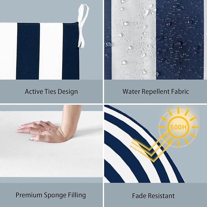 LVTXIII Outdoor Chair Cushions 18.5"x16"x2" Pack of 4, Water-Repellent Square Corner Memory Foam Seat Cushions with Ties for Garden Patio Furniture, Cabana Navy