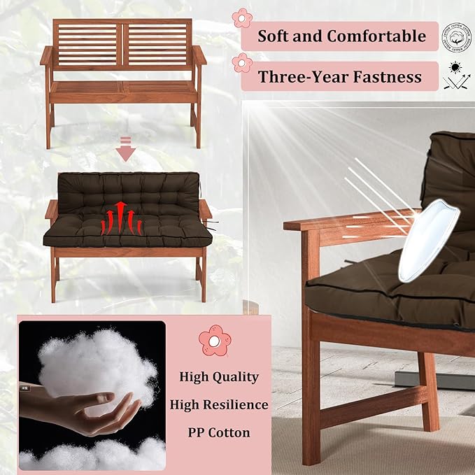 2-3 Seat Swing Replacement Cushion, Outdoor Bench Cushions with Backrest Thicken 4", Patio Furniture Garden Porch Loveseat Glider Pad Anti-Fading Waterproof (Brown, 40x63in-thicken)