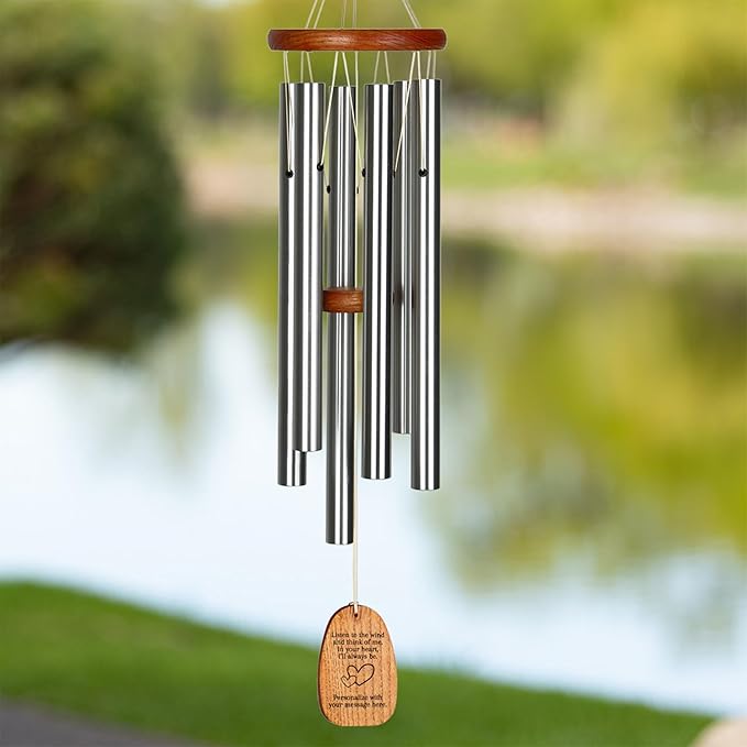 Woodstock Chimes Personalized Amazing Grace Wind Chime for Outside 24" Medium Silver, Outdoor Garden Decor, Memorial Gift for Loss Loved Ones P-AGMS30
