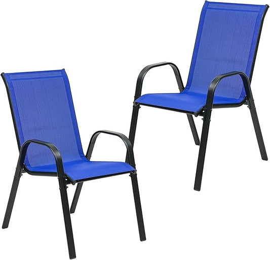 Stackable Outdoor Patio Dining Chairs with Backrest/Armrests for Lawn Garden Balcony Deck Camping-Set of 2 Or 4 (2, Navy Blue)