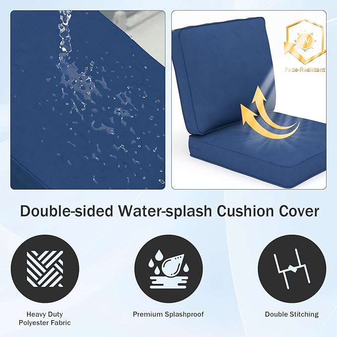 Outdoor Chair Cushions 23" x 24" x 4", Patio Deep Seat Replacement Cushions Set with Zippered Removable Cover, Weather-Resistant Olefin Fabric for Garden Chair Sofa Couch, Blue