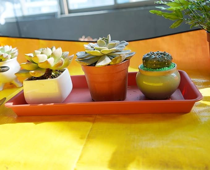 2 Pack Plastic Plant Trays - Rectangular 17 18 inch, Indoor/Outdoor Plant Water Drip Trays for Flower Planters, Windowsill (7.8 x 17.5'', Terracotta)
