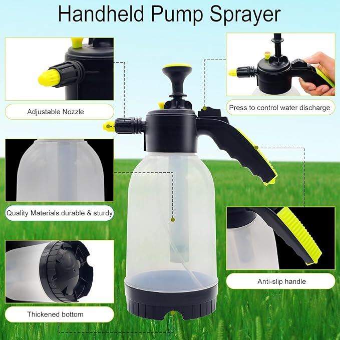 0.5 Gallon Handheld Pump Sprayer, 2L Garden Pressure Sprayer, 68oz Water Spray Bottle with Safety Valve, Adjustable Nozzle, for Watering,Plant Spraying, Home Cleaning, Fertilizing (Clear)