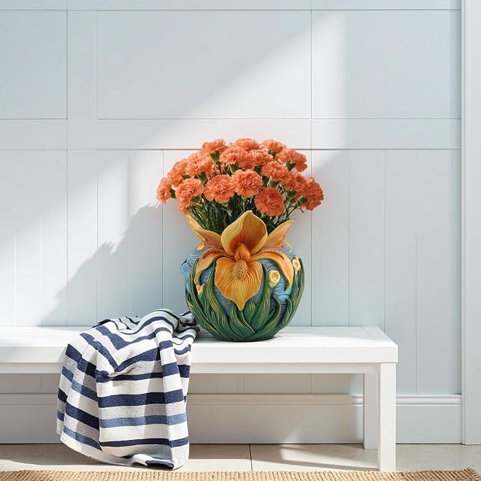 Starry Night Floral Planter, Unique and Interesting Abstract Art Flower pots, Vibrant Colors, Perfect for Home/Garden Artistic Decoration (Flowers)