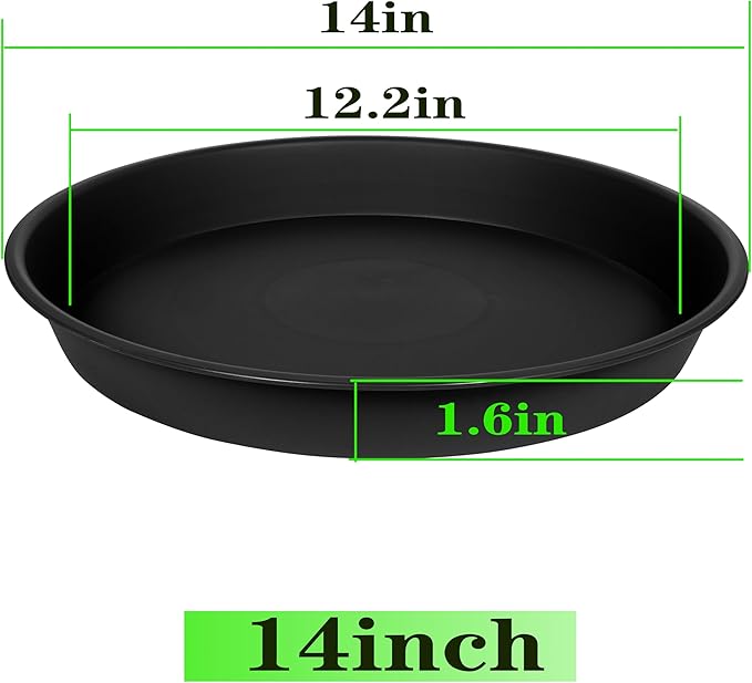 2 Pack of Plant Saucer 14 inch, Plastic Plant Saucers 14" Round, Flower Trays for Indoors Outdoor, Plant Drip Trays for Pots, Plant Water Tray for Planter 13-15" (14", Black)