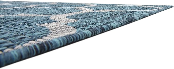 Unique Loom Outdoor Trellis Collection Area Rug (6' 1" x 9' Rectangle, Teal/ Gray)