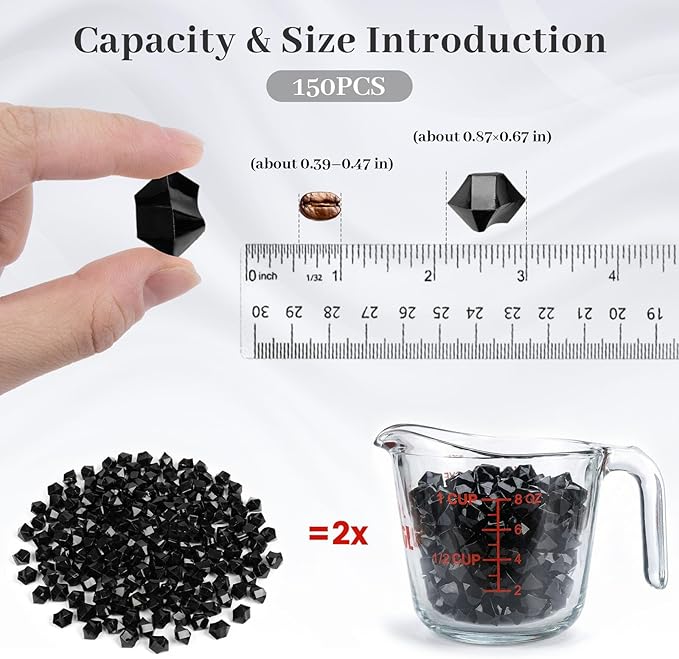 DomeStar 150PCS Fake Ice, Black Vase Fillers, Black Plastic Gems Crystal Aquarium Tank Rock Party Table Scatter Decorations
