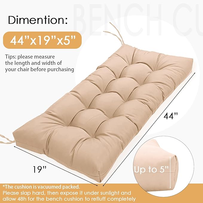 MTMR Outdoor Bench Cushion, Waterproof Wicker Chair Cushion, Thick Patio Replacement Seat Pad for Porch Lawn Indoor Swing Couch Sofa Loveseat, Patio Furniture Cushions, 44x19 Inch, Kaqi