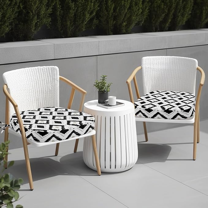 idee-home Outdoor Chair Cushions Set of 2, 19" x 19" x 3" Thick D-Shaped Patio Furniture Outdoor Seat Cushions Waterproof with Ties, Dining Pads