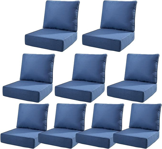 6" Thick Outdoor Cushions 22x24x6, 9-Set Deep Seat Patio Cushions with Removable Cover, Waterproof & Fade Resistant Replacement for Wicker Chair, Loveseat, Sofa - Blue