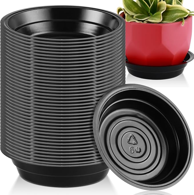 20 Pack 6 Inch Black Plastic Plant Saucers for Indoor & Outdoor Plants, No Holes, Water Catcher Tray, Small Flower Pot Saucers, Bulk Plant Drip Trays
