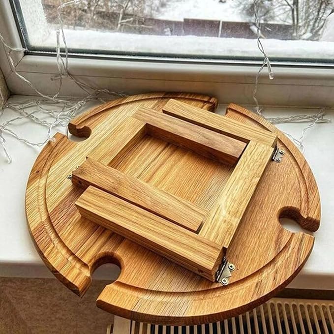 Portable Wooden Picnic Table with Wine Glass Holder - Foldable 2-in-1 Outdoor Snack Tray for Cheese & Fruit, Collapsible Camping Table with Integrated Glass Rack