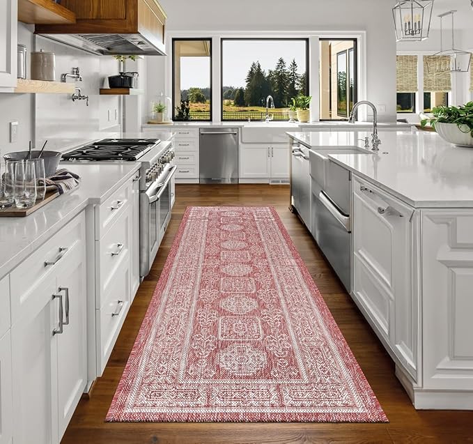 Keen Home Design Terrace Outdoor Runner Rug - 26"x119" Washable Indoor/Outdoor Rug for Patio, Kitchen, Balcony, Beach, Garden, Deck and Porch, Size: 2'2" x 9'11", Trend Red