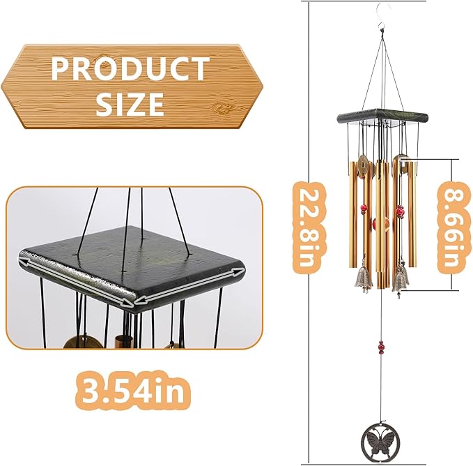 BWINKA Chinese Traditional Retro 8 Tubes 5 Bells Bronze Yard Garden Outdoor Living Wind Chimes 60cm
