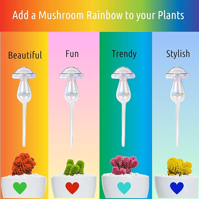 Automatic Plant Watering Globes Self Watering Planter Inserts (Set of 4) | Hands Free Clear Mushroom Glass Bulbs | Planter Spikes to Support Indoor & Outdoor Plant Health (180ml)