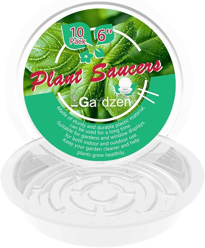 Gardzen Heavy Duty Clear Plastic Plant Saucers, Flower Pot Tray - Excellent for Indoor & Outdoor Plants (6-Inch, 10-Pack)
