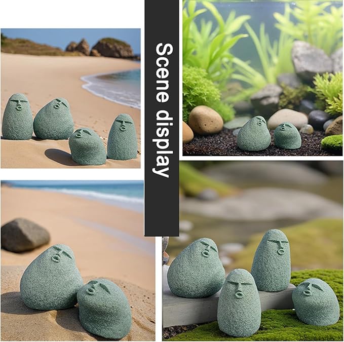 Cute Stone Primitive Man Figurine: Funny Stoneman Statue for Outdoor Decor, Carving Face Garden Home Decoration Fish Tank Ornament - Stone Man C