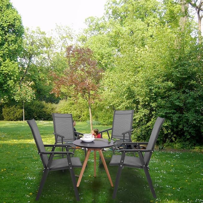 VINGLI Upgraded Version Single 1 Folding Chairs with Arms, Portable Patio Chairs for Outdoor & Indoor, Sling Back Chairs for Lawn, Pool, Courtyard, Balcony & Garden (Black)