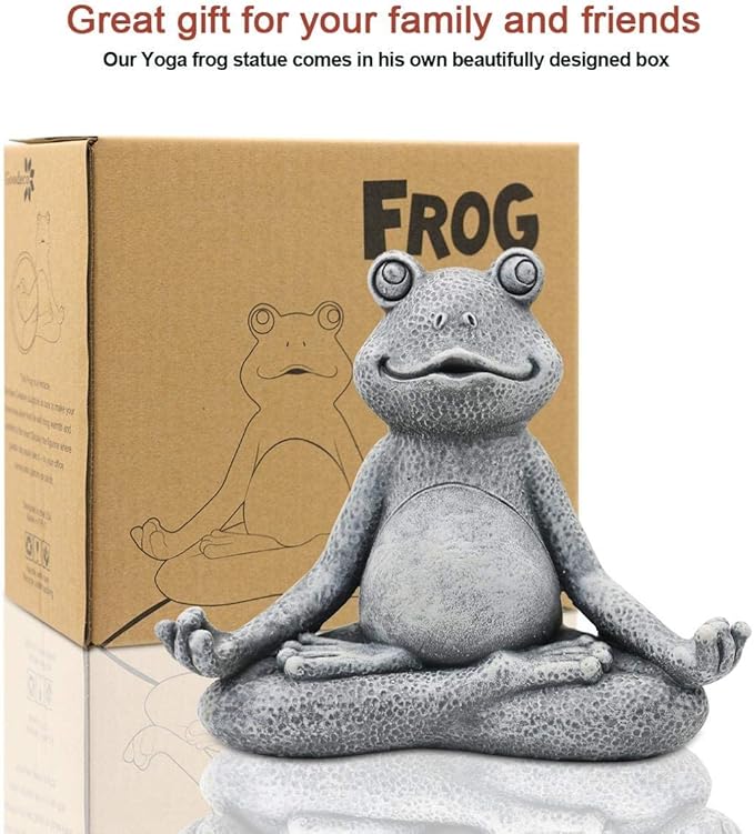 Nacome Meditating Frog Miniature Figurine, Zen Yoga Frog Statue Ornament - Indoor/Outdoor Garden & Home Decoration, 5 inch (Grey)