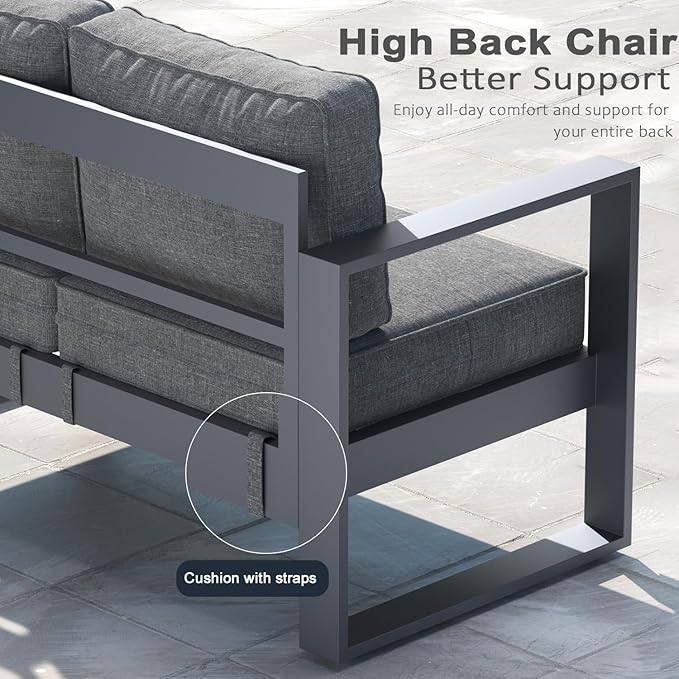 LayinSun Outdoor Patio Aluminum Loveseat, Metal Modern 2-Seat Sofa with Washable Thick Cushions